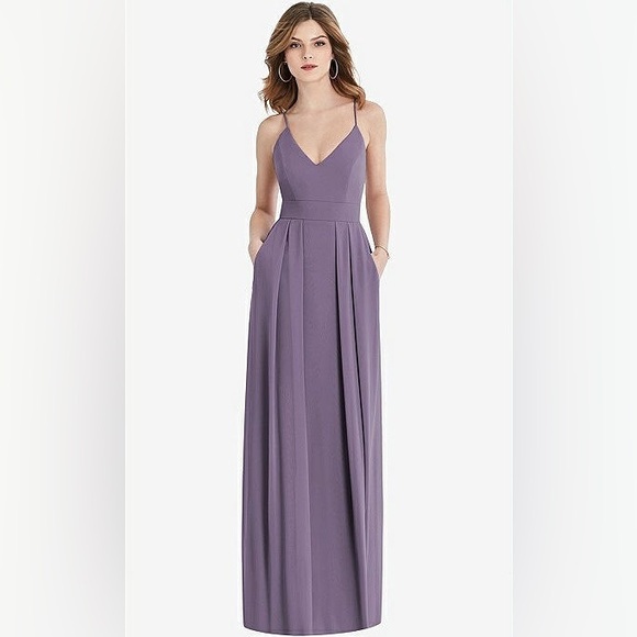 Rush Pleated Skirt Crepe Maxi Dress with Pockets-rush - Picture 1 of 4